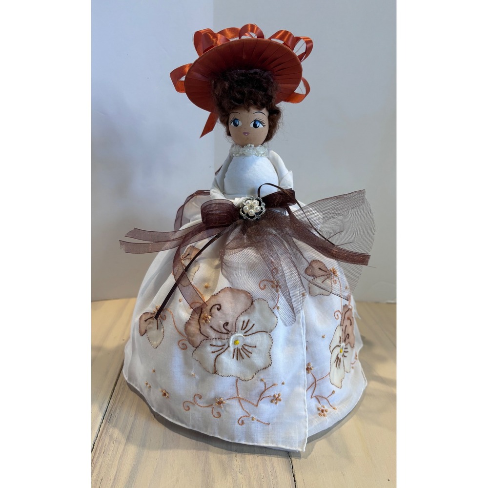 Vintage Neiman Marcus‎ Handcrafted Decorative Doll Tree Topper Floral Embroidery